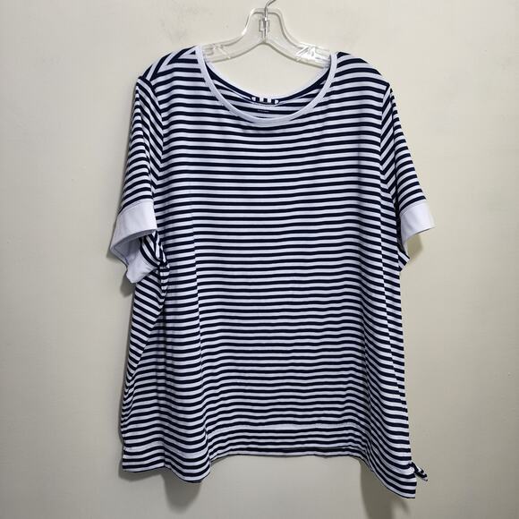 Lands' End striped polyester blend short sleeve shirt woman's size 3X - Picture 1 of 8